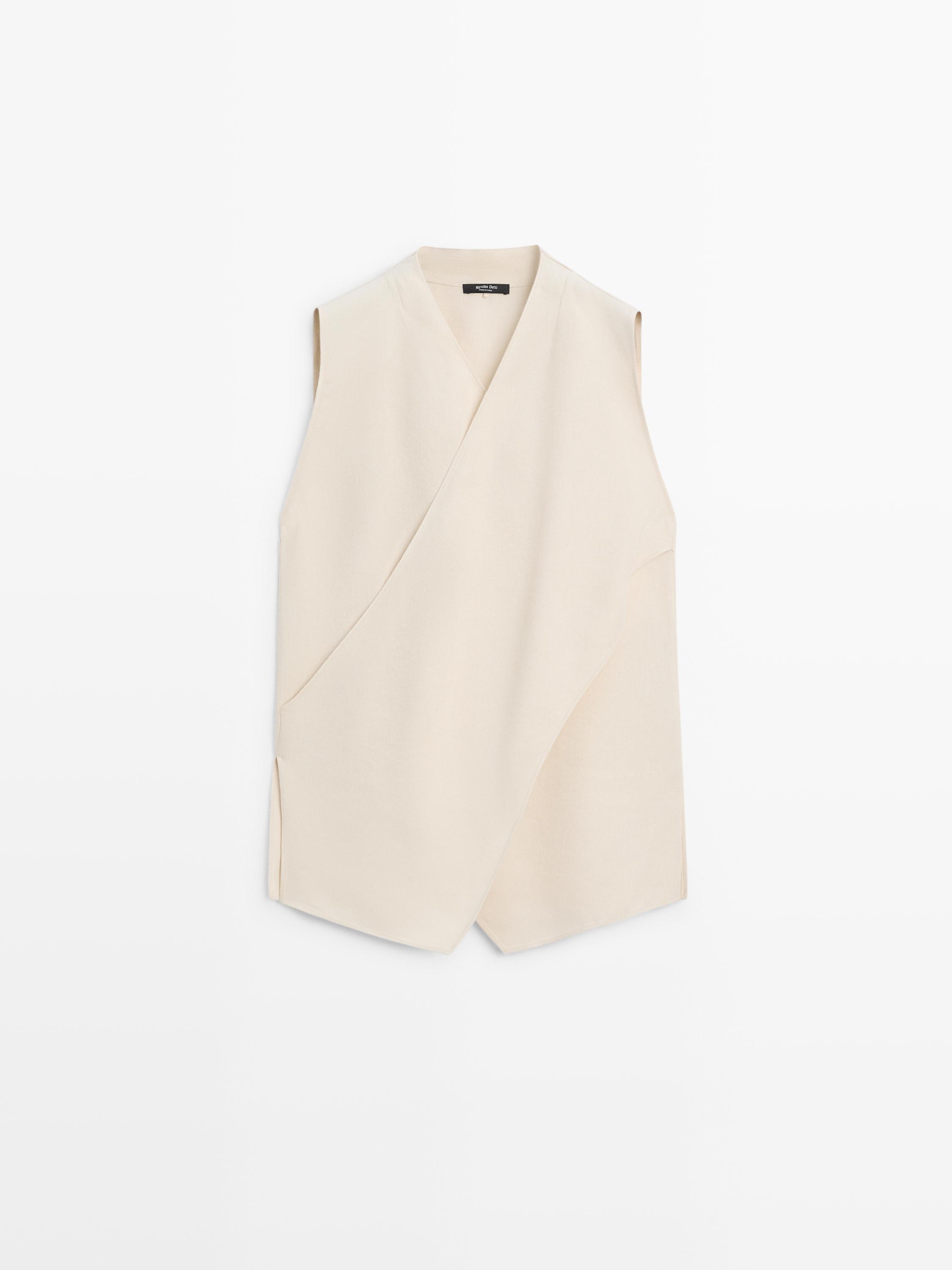 Flowing linen blend crossover top